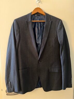 le château Men's Dark Gray Single-Button Blazer